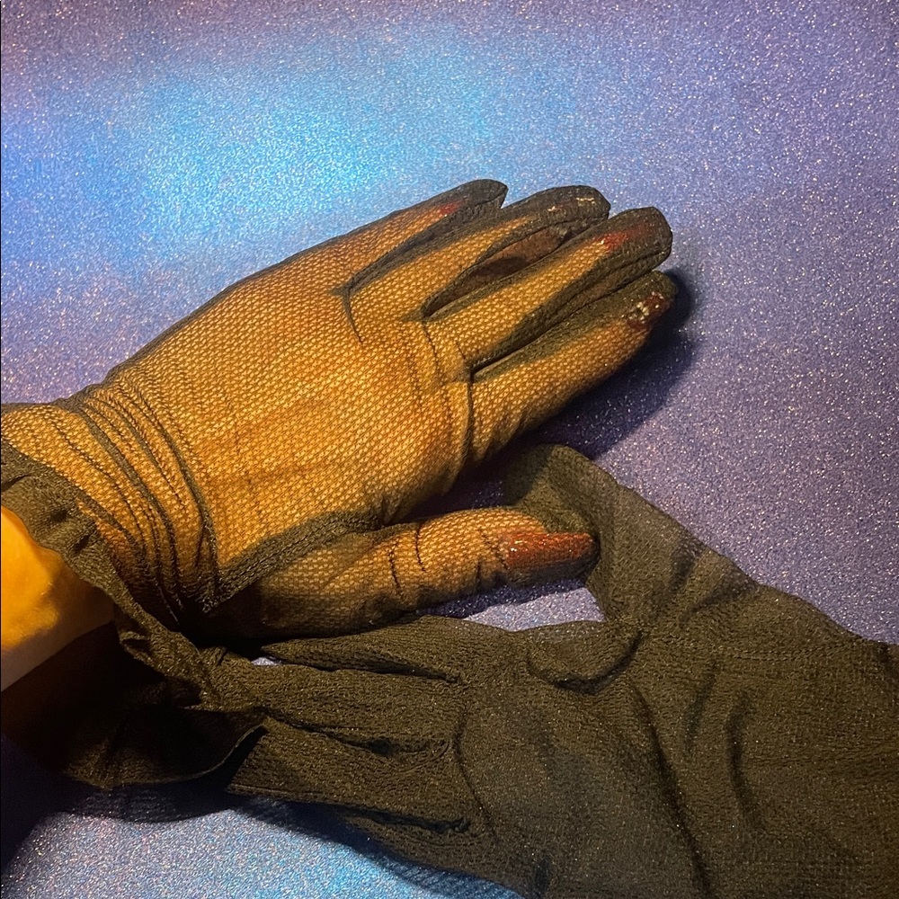 Vintage handmade sheer black Textured Gloves